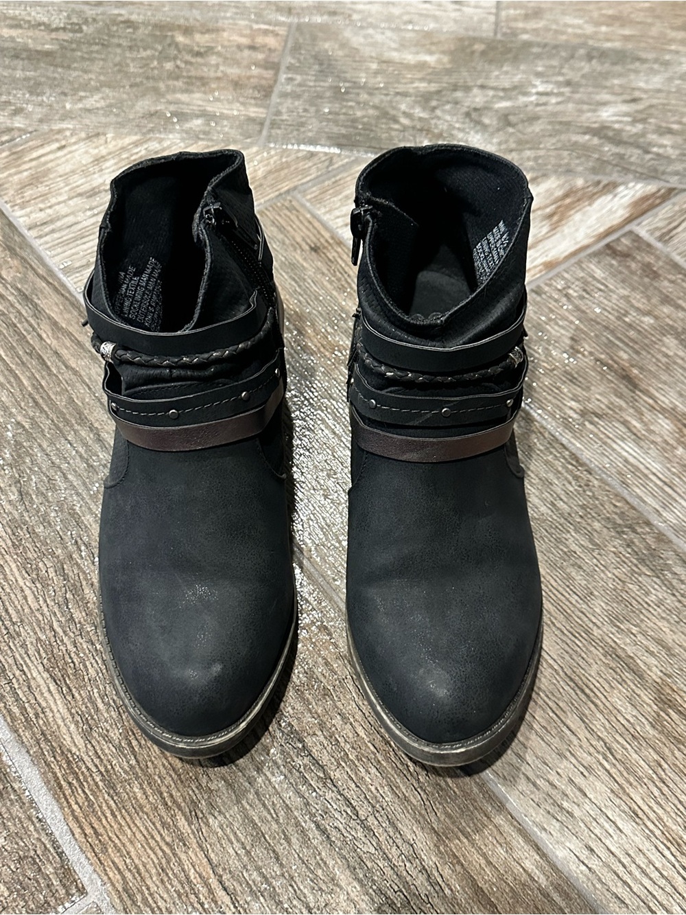 Womes Black Ankle Boots with Decorative Straps